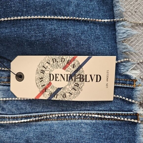 NWT Denim Blvd Los Angeles Denim Jacket Women's Size Small Bling Rhinestoned - Picture 2 of 14